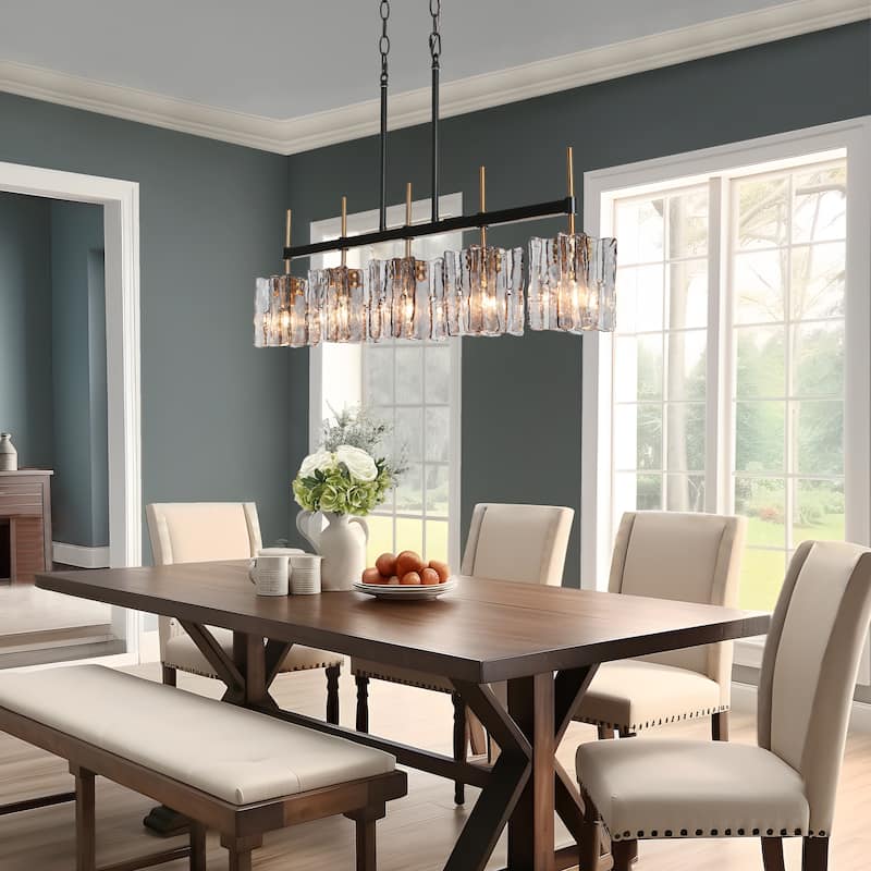 Kasy Modern 5-Light Linear Chandelier Textured Glass Kitchen Island ...